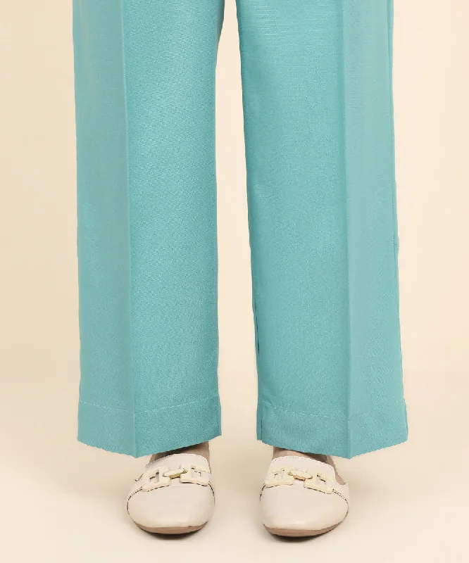 Raw Silk Straight Pants Relaxed Fit Trousers