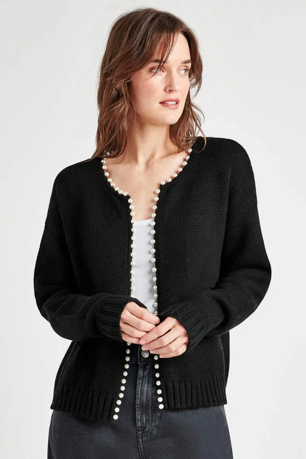 pearl trim cardigan Front Pockets Side Pockets Patch Pockets