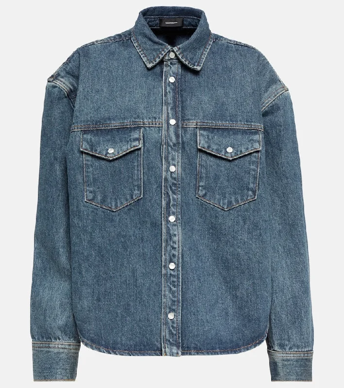Wardrobe.NYC Oversized denim jacket Notch Collar Peter Pan Collar Cowl Neck