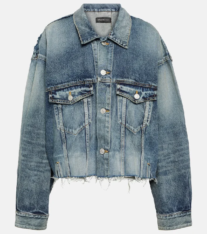 Balenciaga Distressed oversized denim jacket Hoodie Zip-Up Jacket Button-Up Jacket