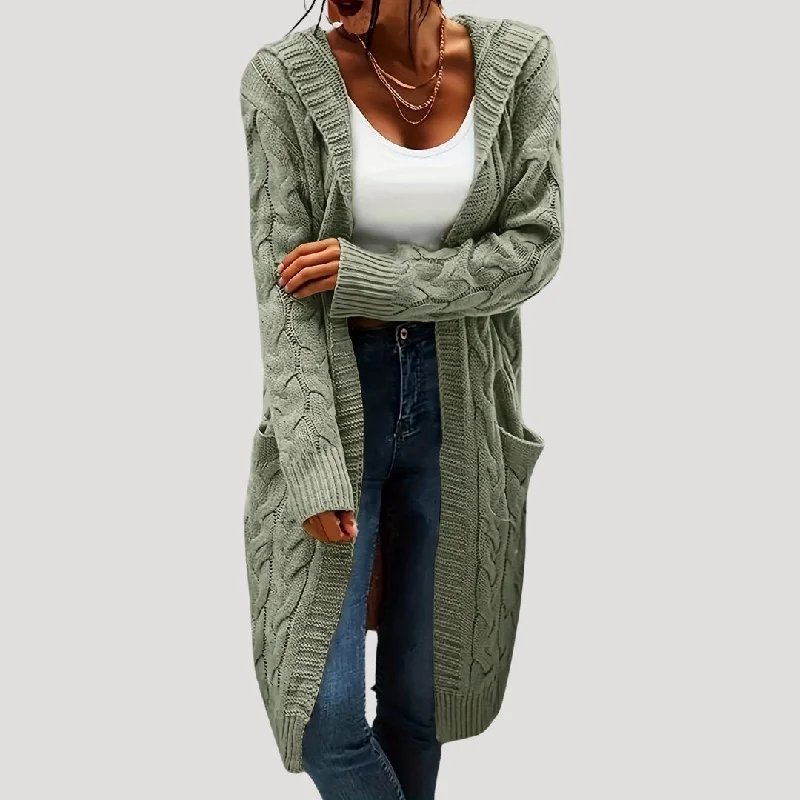 Cable knit hooded cardigan Glossy Satin Silk