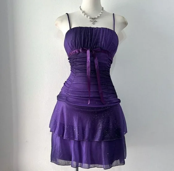 Purple Straps Tiered Vintage Short Party Dress Cocktail Dress, DP3417 Tunics Stylish modern Purple Straps Tiered Vintage Short Party Dress Cocktail Dress, DP3417 Tunics Stylish modern