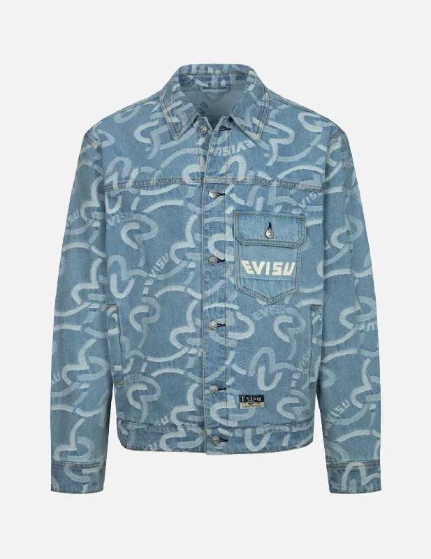 Allover Seagull Jacquard Relax Fit Denim Jacket Fleece Jacket Down Jacket Feather Jacket