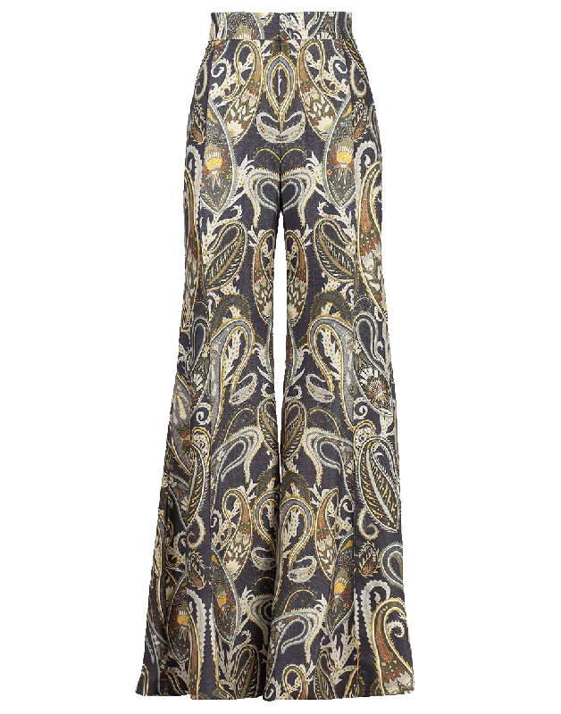 Paisley Print Flare Pant Comfortable Wide-Leg Pants