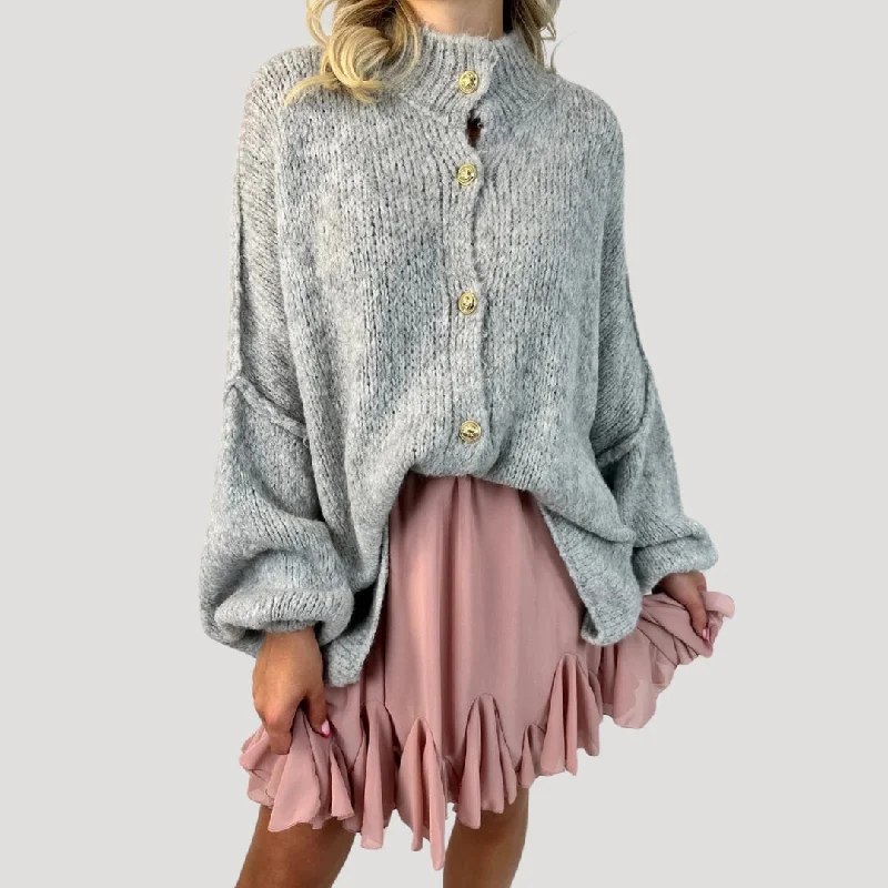 Chunky knit button-up cardigan Chenille Blend Fleece Blend Nylon Blend