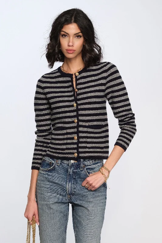 stripe button cardigan Fleece Fabric Down Fabric Feather Fabric