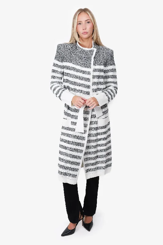 Balmain Silver/White Metallic Striped Long Cardigan Size 40 'As Is' Striped Floral Plaid Balmain Silver/White Metallic Striped Long Cardigan Size 40 'As Is' Striped Floral Plaid