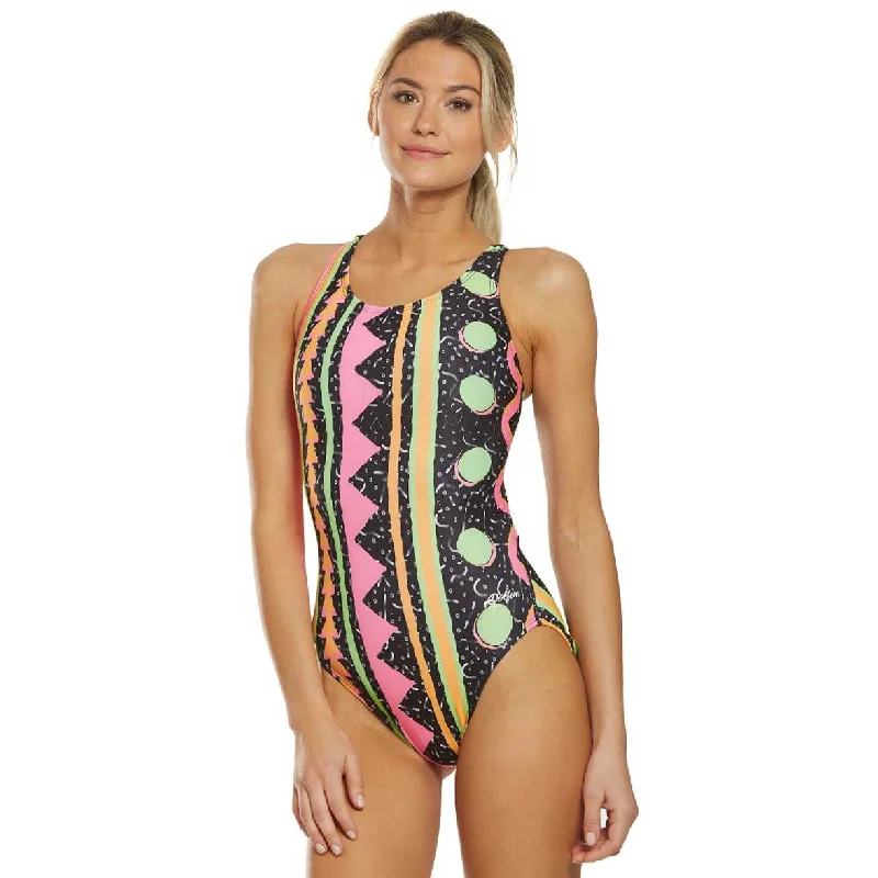Dolfin Classics Women's Heat Wave Print One Piece Swimsuit Plunge Neckline Swimsuit