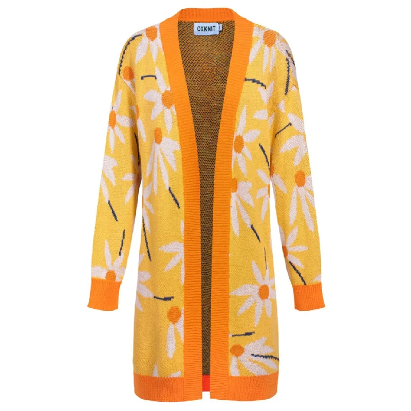 Women's yellow sunflower cardigan long knit top Cardigan Knitwear Sweater