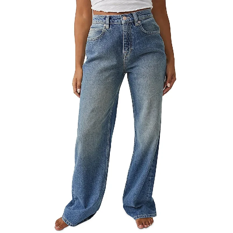 We The Free Womens Pocket Denim Wide Leg Pants Fashionable Track Pants