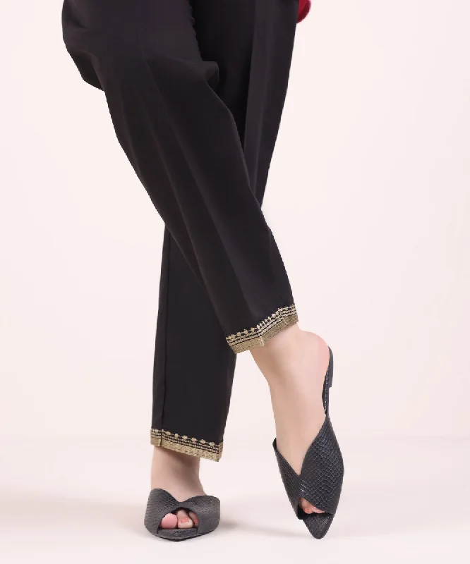 Embroidered Cambric Straight Pants Comfortable Fleece Pants