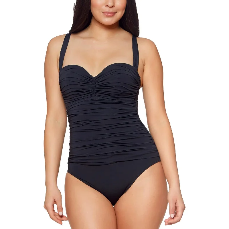 Bleu Rod Beattie Womens   Ruffle Underwire One-Piece Swimsuit V-Neck Swim Dress