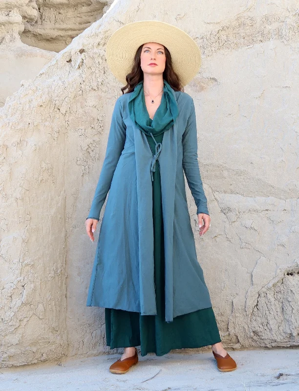 Tie Front Ojai Below Knee Cardigan Spandex Blend Rayon Blend Denim Blend