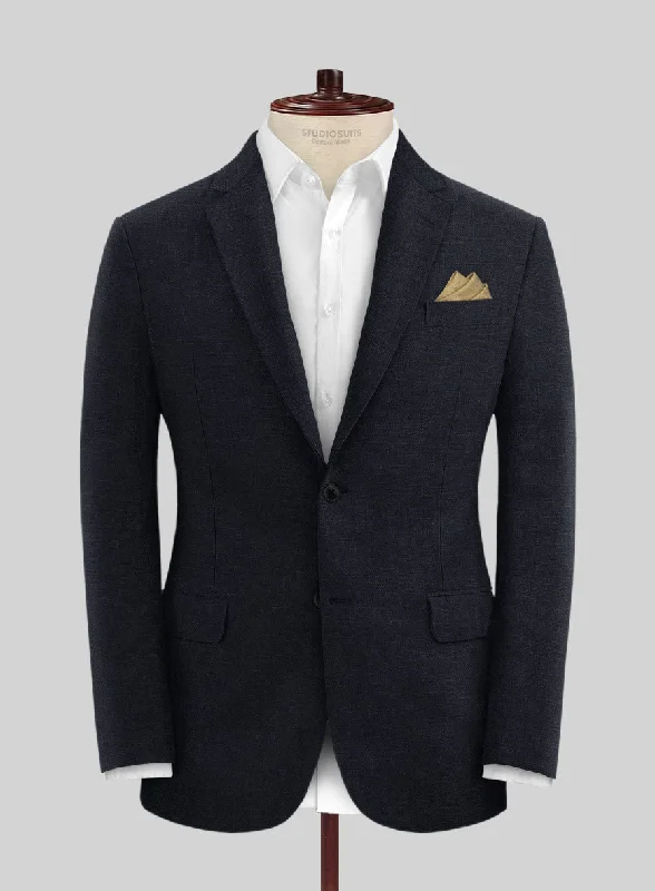 Solbiati Art Du Lin Midnight Blue Linen Jacket Appliqued Jacket Beaded Jacket Sequined Jacket