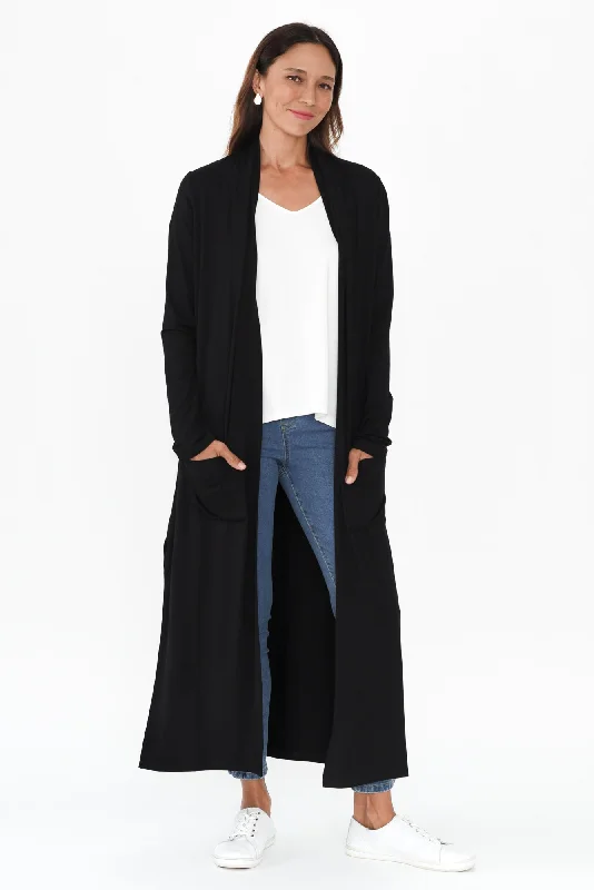 Black Bamboo Pocket Cardigan Knit Fabric Woven Fabric Fleece Fabric