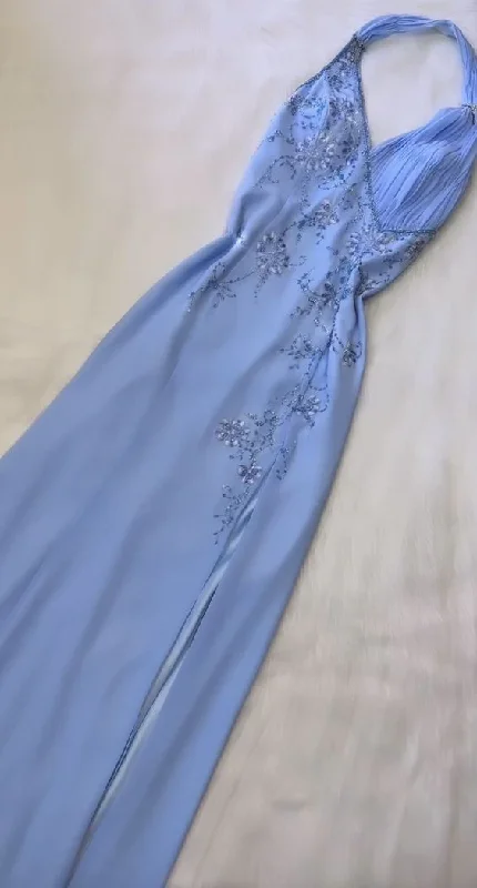 Elegant Halter Long Party Dress Blue Beading Evening Dress, DP2780 Tunics Long Elegant Elegant Halter Long Party Dress Blue Beading Evening Dress, DP2780 Tunics Long Elegant