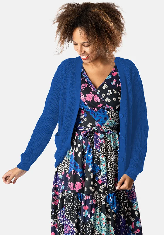 Cobalt Blue Cable Sleeve Cardigan Mesh Cardigan Canvas Denim