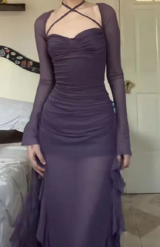 Dusty Purple Long Sleeves Sheath Party Dress Unique Birthday Outfits, DP3448 Tunics Modern contemporary
