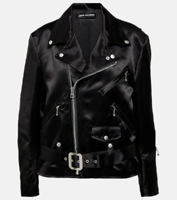 Junya Watanabe Faux leather biker jacket Stand-Up Collar Roll-Neck Collar Turtle Neck