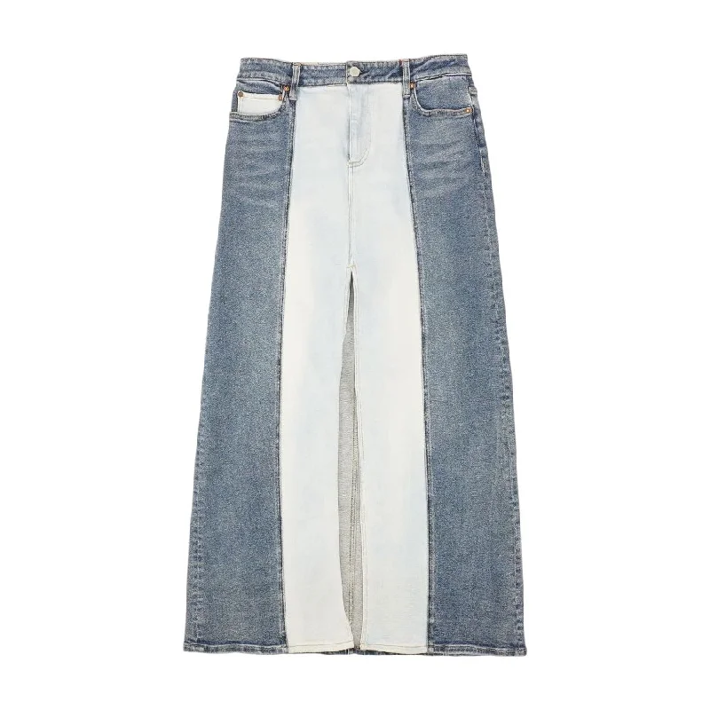 Blue Color Block Maxi Skirt linen skirt airy