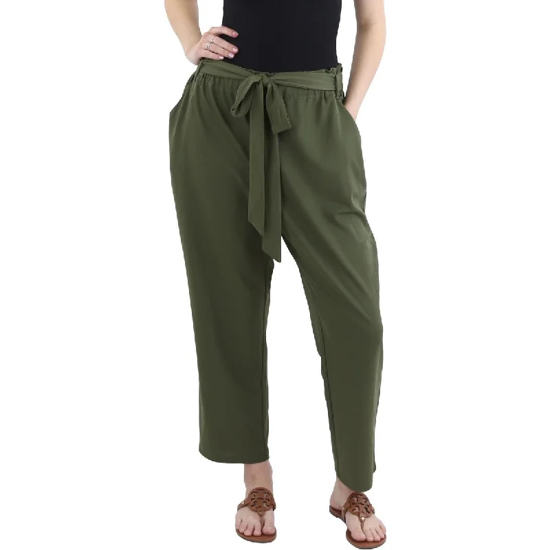 Morgan Taylor Womens Belted Comfort Waist Palazzo Pants Casual Drawstring Pants
