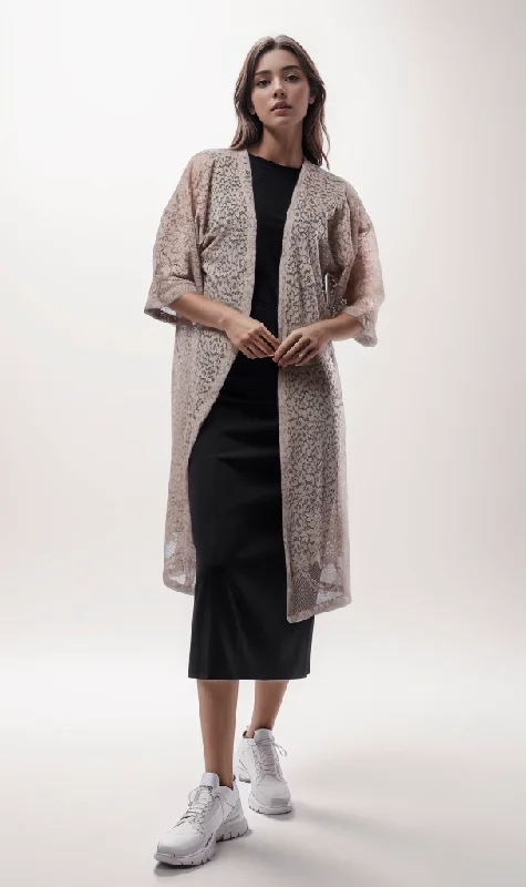O181691 Women Cardigan Lace Blend Ribbed Blend Corduroy Blend