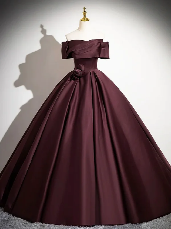Dark Burgundy Satin Elegant A-Line Off Shoulder Evening Gown Formal Party Dress, DP2467 A-Line Day Work Dark Burgundy Satin Elegant A-Line Off Shoulder Evening Gown Formal Party Dress, DP2467 A-Line Day Work