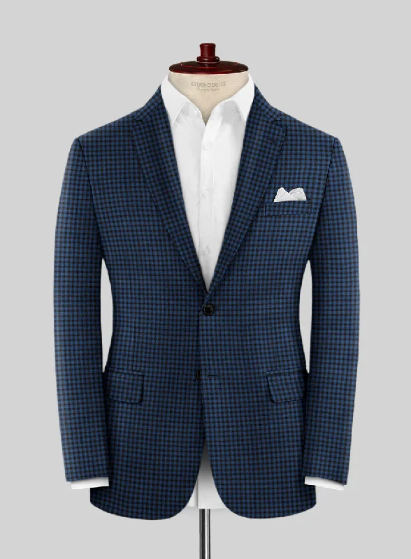 Reda Lapis Blue Checks Wool Jacket Cotton Fabric Linen Fabric Terry Fabric