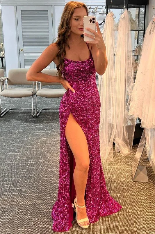 Fuchsia Sequins Mermaid Long Prom Dress Shiny Evening Party Dress OK1299 Lace Sexy Club Fuchsia Sequins Mermaid Long Prom Dress Shiny Evening Party Dress OK1299 Lace Sexy Club