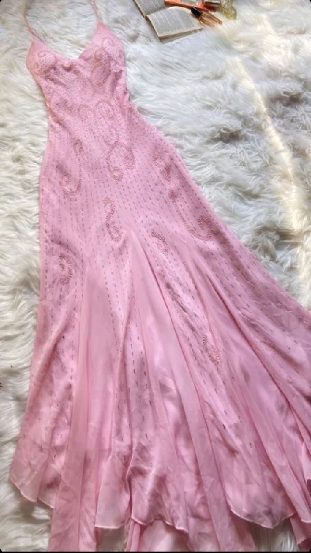Light Pink V Neck Beading Ruffle Vintage Party Dress, DP2521 Tunics Yoga stretchy