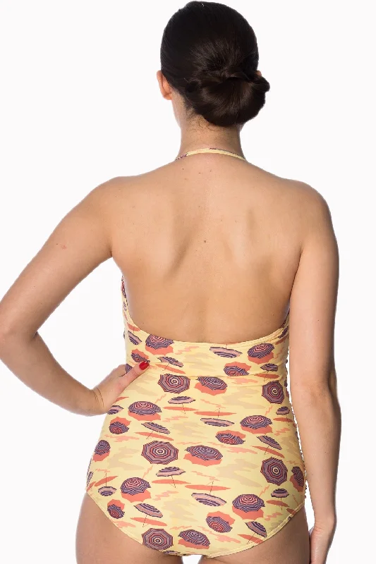 Banned Apparel - Parasol Ruching Swimsuit Button-Front Swimsuit