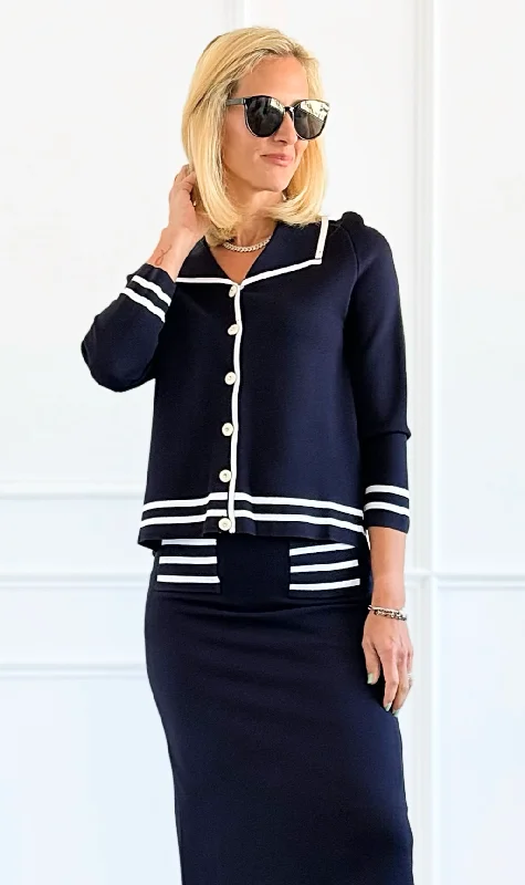 Sailor Charm Button Cardigan Velvet Chenille Corduroy