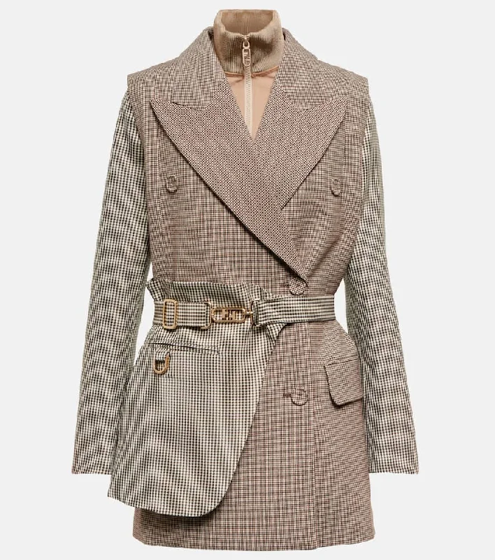 Fendi Houndstooth wool-blend jacket Nylon Fabric Polyester Fabric Spandex Fabric