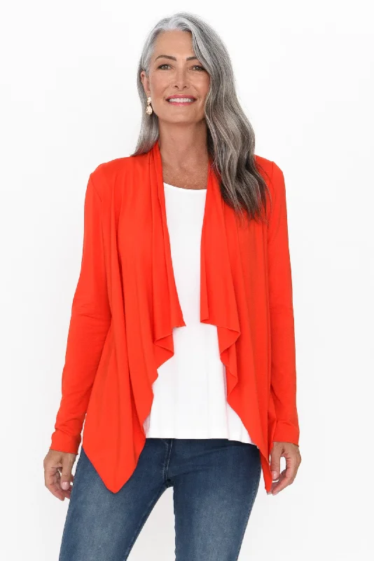 Joni Red Bamboo Cardigan Nylon Fabric Polyester Fabric Spandex Fabric