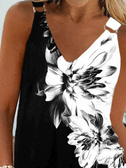 Women's Summer Sleeveless Floral Print V-Neck Tank Top layering tank top