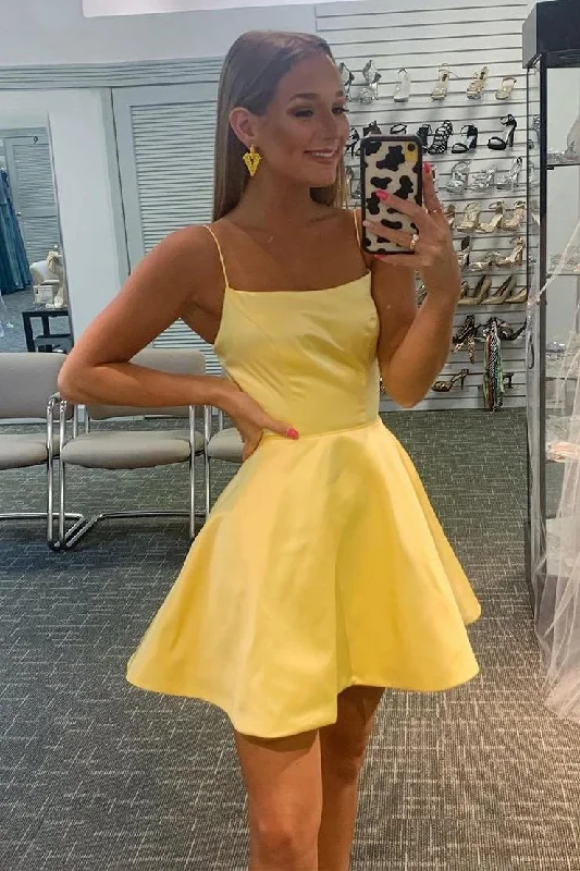 Daffodil A-Line Lace Up Short Homecoming Party Dresses Tunics Satin smooth