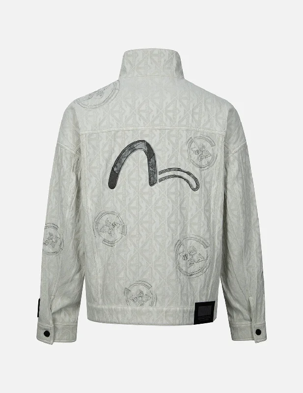 Monogram Jacquard Trucker Oversized Jacket Knit Fabric Woven Fabric Fleece Fabric