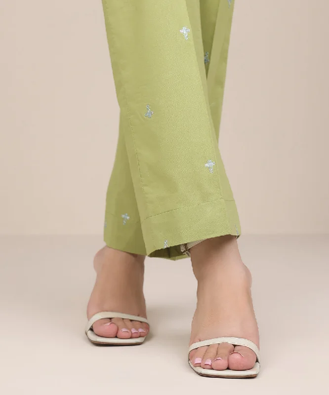 Embroidered Cambric Straight Pants Slim Fit Casual Pants