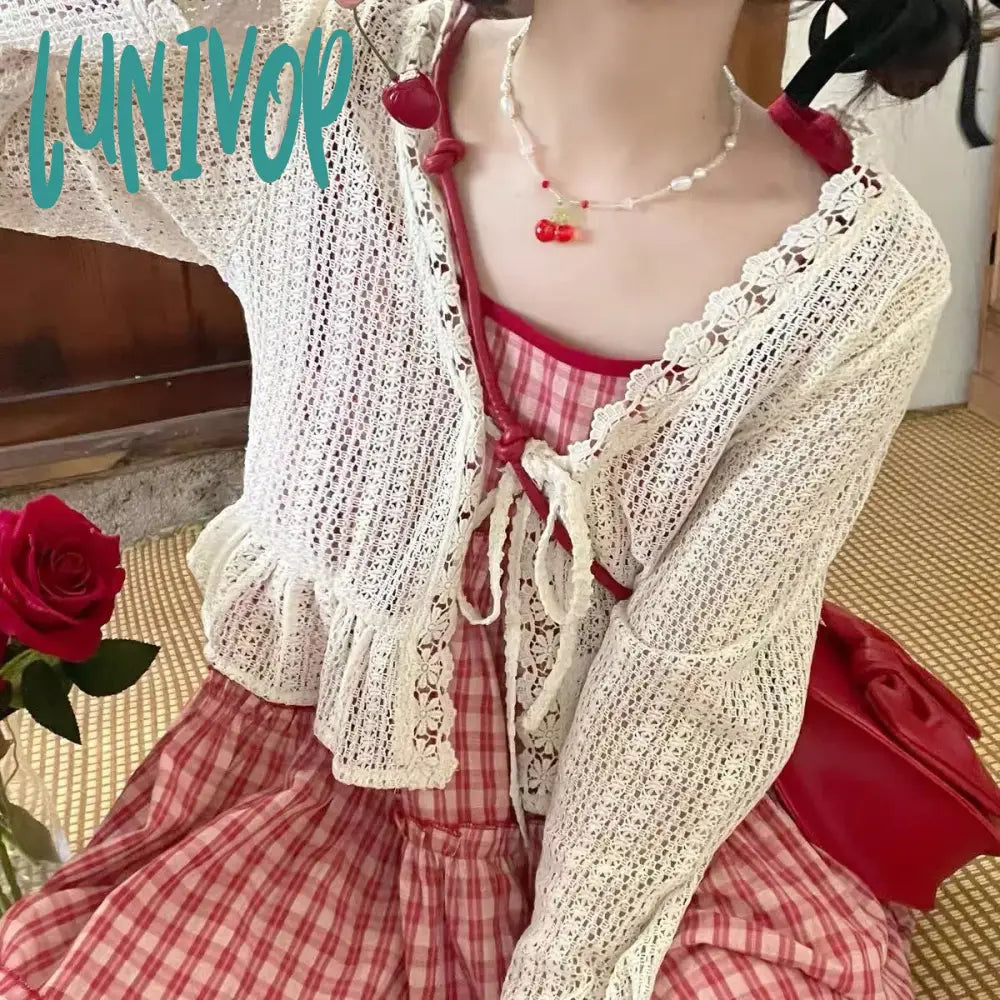 Lunivop Korean Sweet and Lovely Girl S-8xl Plus Size Hollow Out Sun Protection Cardigan Strawberry Plaid Halting Dress Two-piece Set Hooded Caped Shawl Collar Lunivop Korean Sweet and Lovely Girl S-8xl Plus Size Hollow Out Sun Protection Cardigan Strawberry Plaid Halting Dress Two-piece Set Hooded Caped Shawl Collar