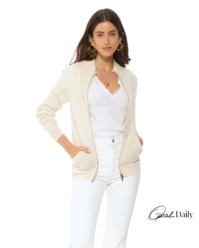 Oprah Daily - Women's Cashmere Zip Cardigan Milk White Cardigan Knitwear Sweater