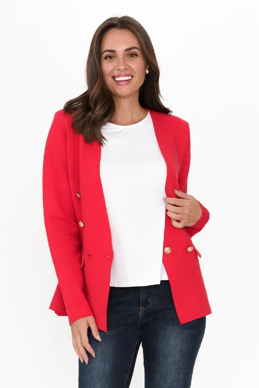Beverly Red Knit Blazer Cardigan Machine Wash Dry Clean Hand Wash