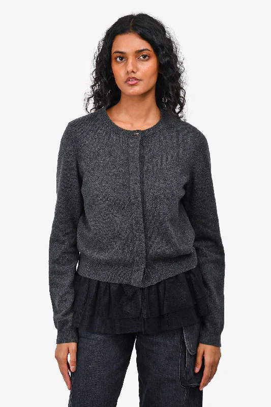 Brunello Cucinelli Grey Cashmere/Black Silk Layered Cardigan Size L Elasticated Padded Insulated Brunello Cucinelli Grey Cashmere/Black Silk Layered Cardigan Size L Elasticated Padded Insulated