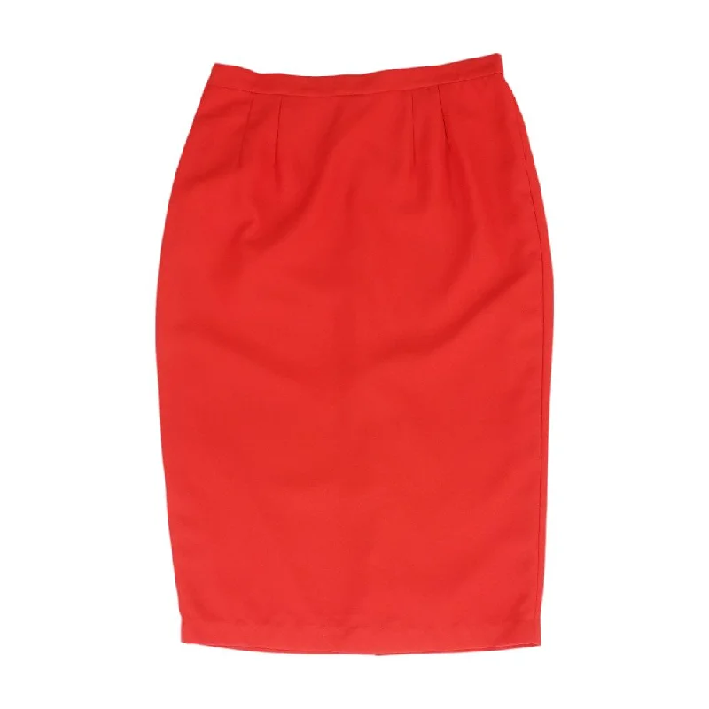 Red Solid Midi Skirt silk skirt lustrous