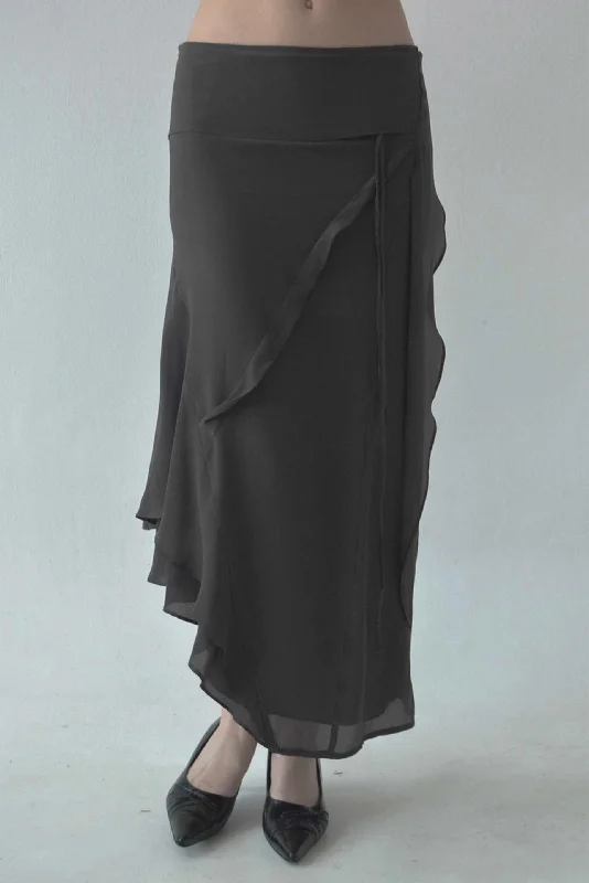 Luf Silk Skirt Dark Grey asymmetrical skirt cut