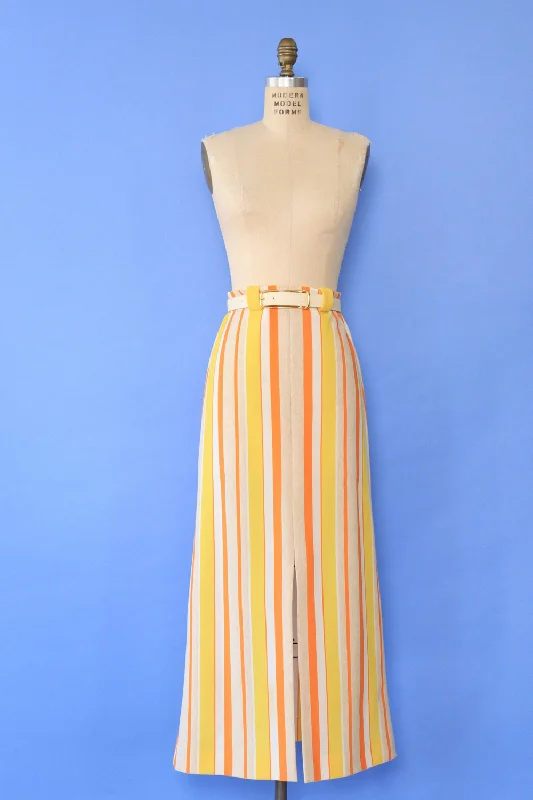 Dalton Sunshine Stripe Skirt S/M linen skirt light