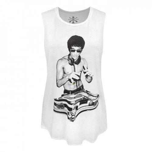 BNA78 Womens/Ladies Gung Fu Scratch Bruce Lee Tank Top cold shoulder tank