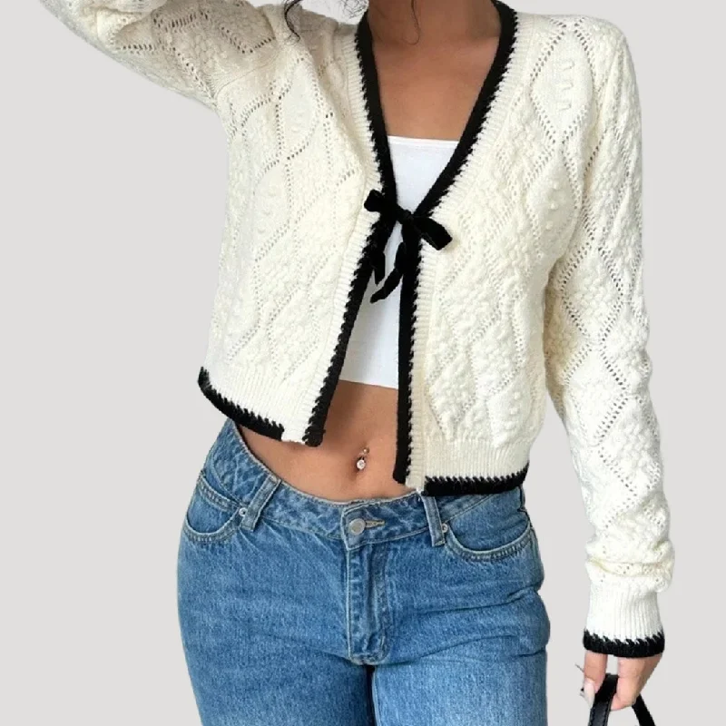 Cable knit cardigan with contrast trim Neon metallic Matte