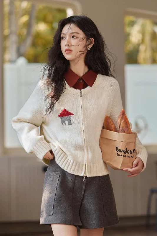 Knit Cardigans for Women Print Jacquard Patchwork