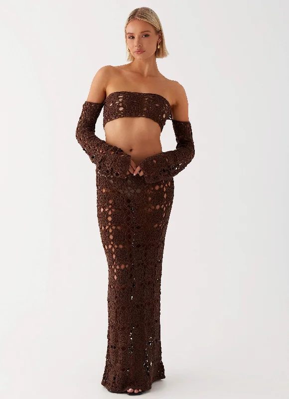 Sorrentino Crochet Maxi Skirt - Chocolate wool skirt breathable