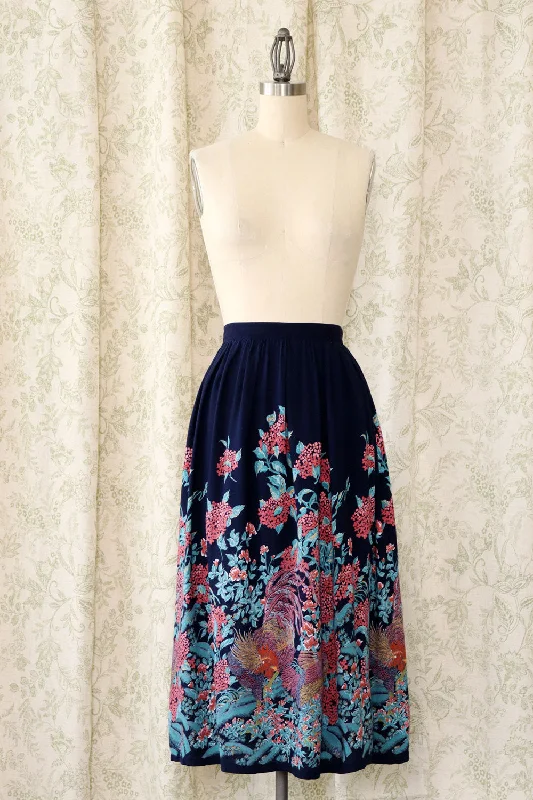Roosters in Wisteria Skirt XS chiffon skirt delicate